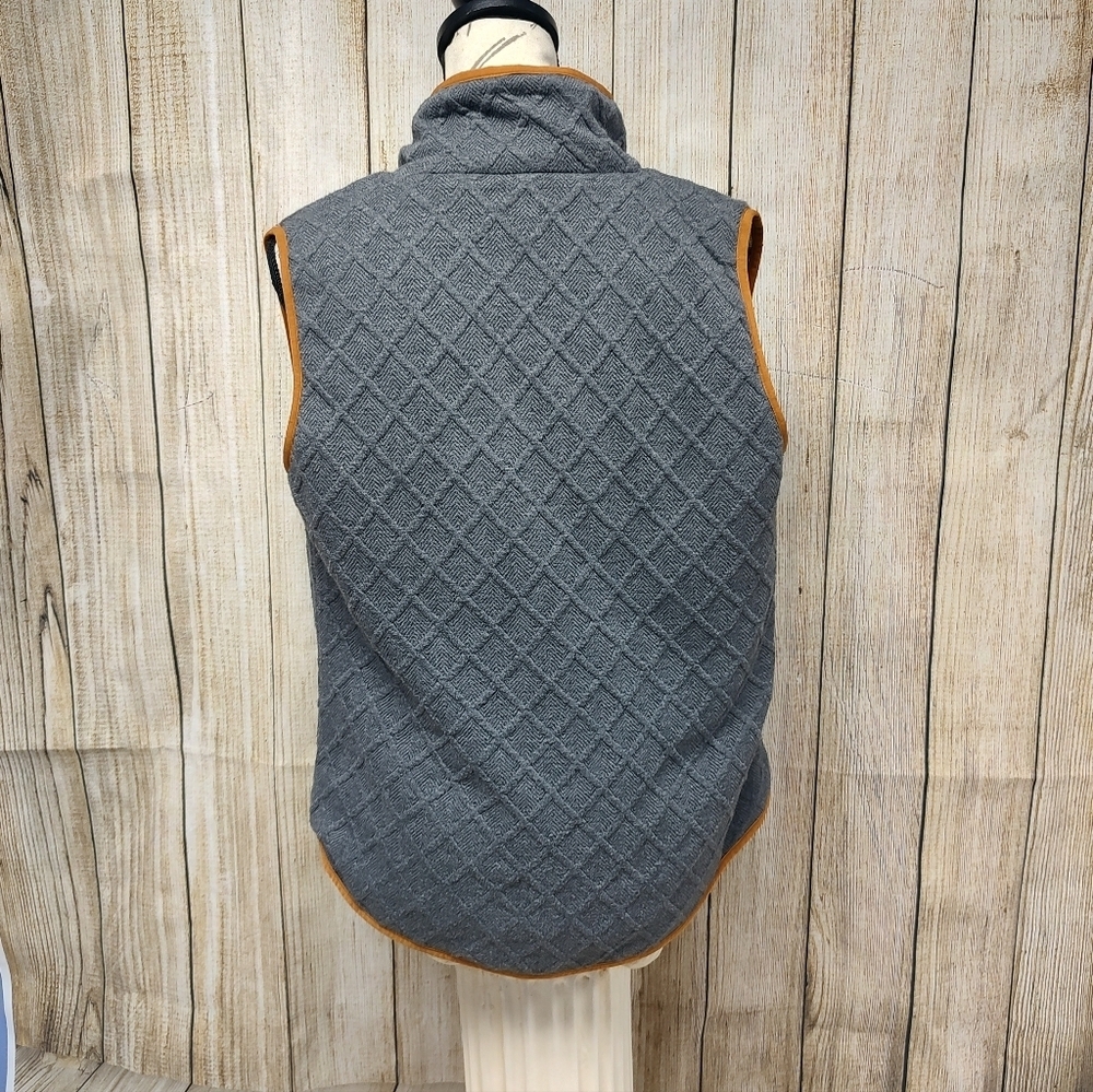 THML Croquet Style Quilted Sweater Vest Small Gray Plaid Lined Pocket Full Zip - Picture 9 of 9